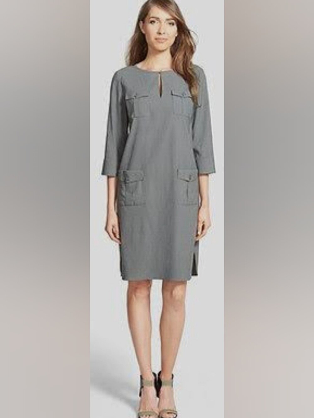 Nordstrom Collection Linen Blend Utility Shift Dress "CastleRock" Grey 8